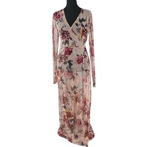 Guess mesh maxi wrap dress sheer floral whimsy goth y2k boho romantic sz m